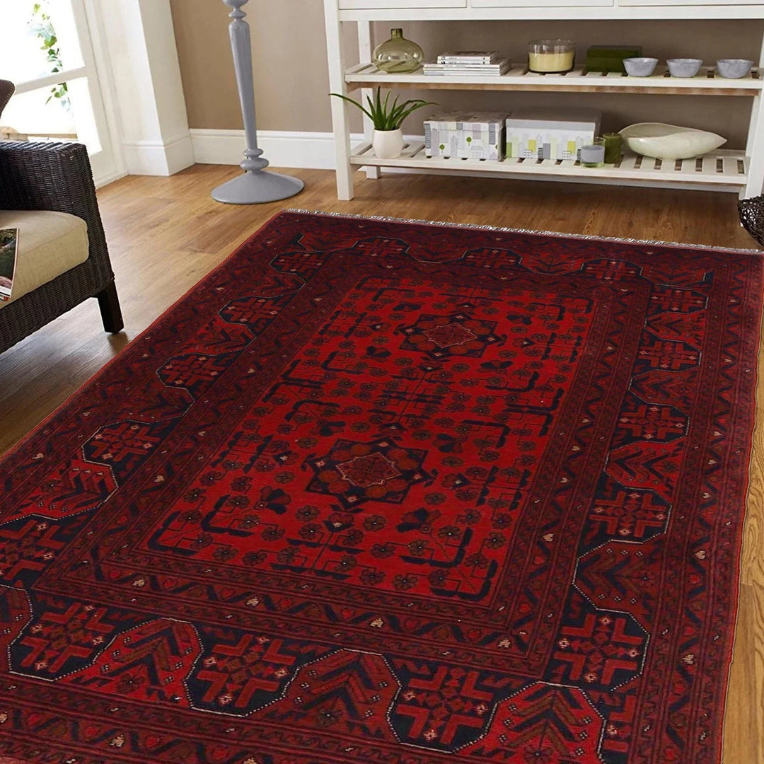 Red Afghan Khal Mohammadi Rug 3' 5" x 5' 3" Hand-Knotted | No. AL71847