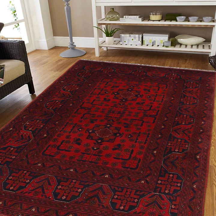 Red Afghan Khal Mohammadi Rug 3' 5" x 5' 3" Hand-Knotted | No. AL71847