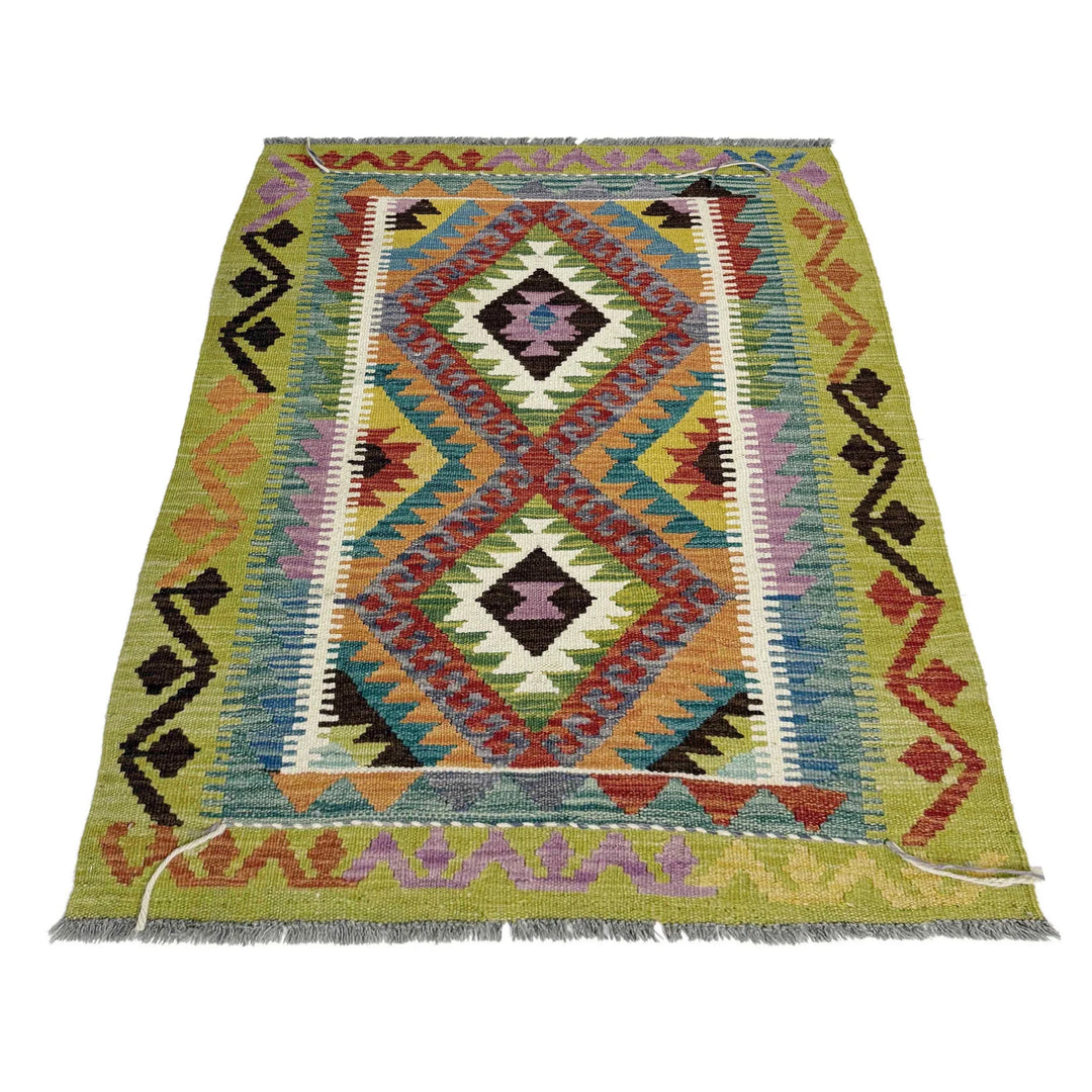 Multicolor Afghan Vegetable Kilim Rug 2'11" x 4'4" Flat-Weave | No. AL718821