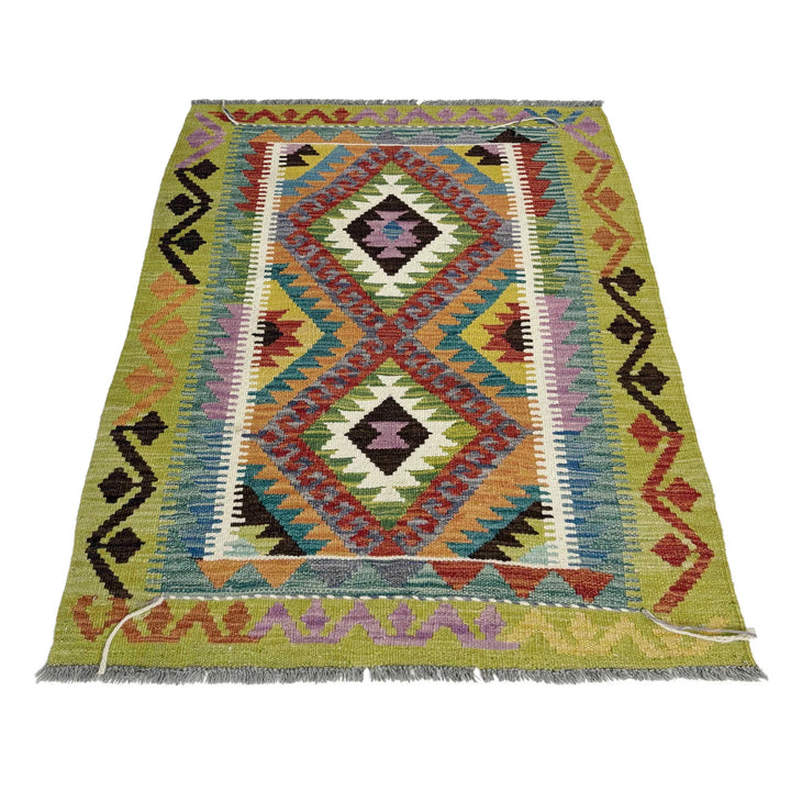 Multicolor Afghan Vegetable Kilim Rug 2'11" x 4'4" Flat-Weave | No. AL718821