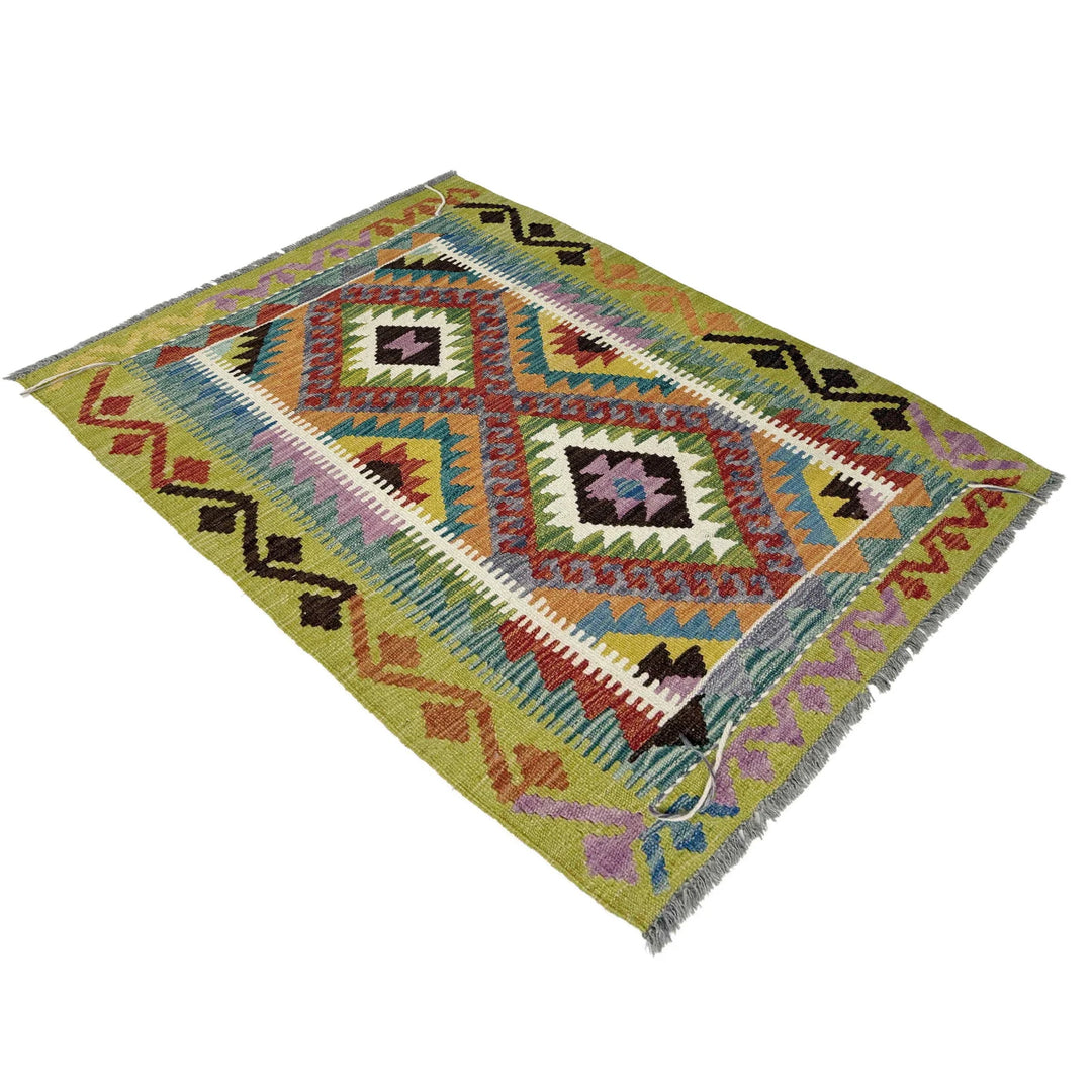 Multicolor Afghan Vegetable Kilim Rug 2'11" x 4'4" Flat-Weave | No. AL718821