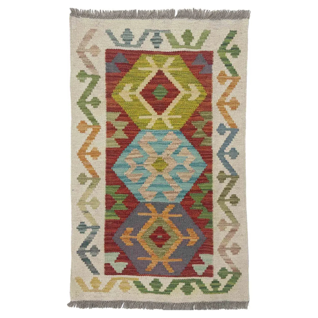 Afghan Vegetable Kilim Rug 1' 10" x 3' 1" Flat-Weave | No. AL718911