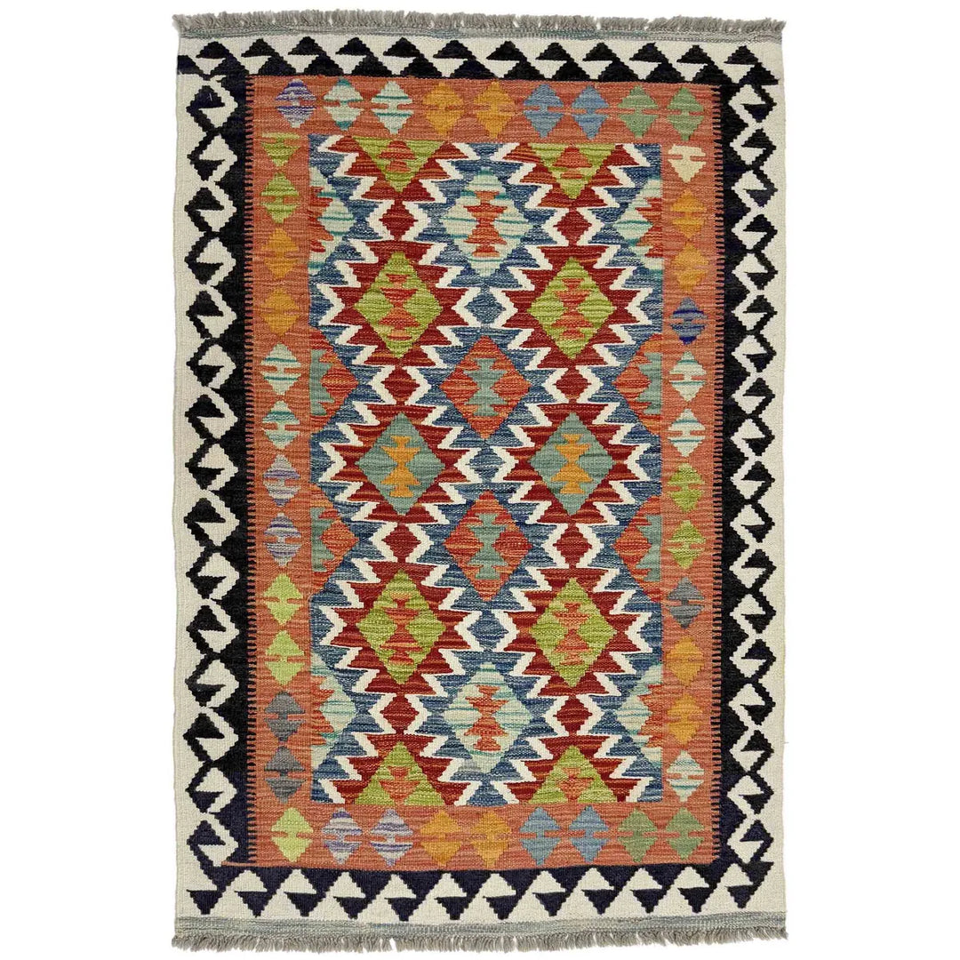 Multicolor Afghan Vegetable Kilim Rug 3' 3" x 4' 10" Flat-Weave | No. AL719001