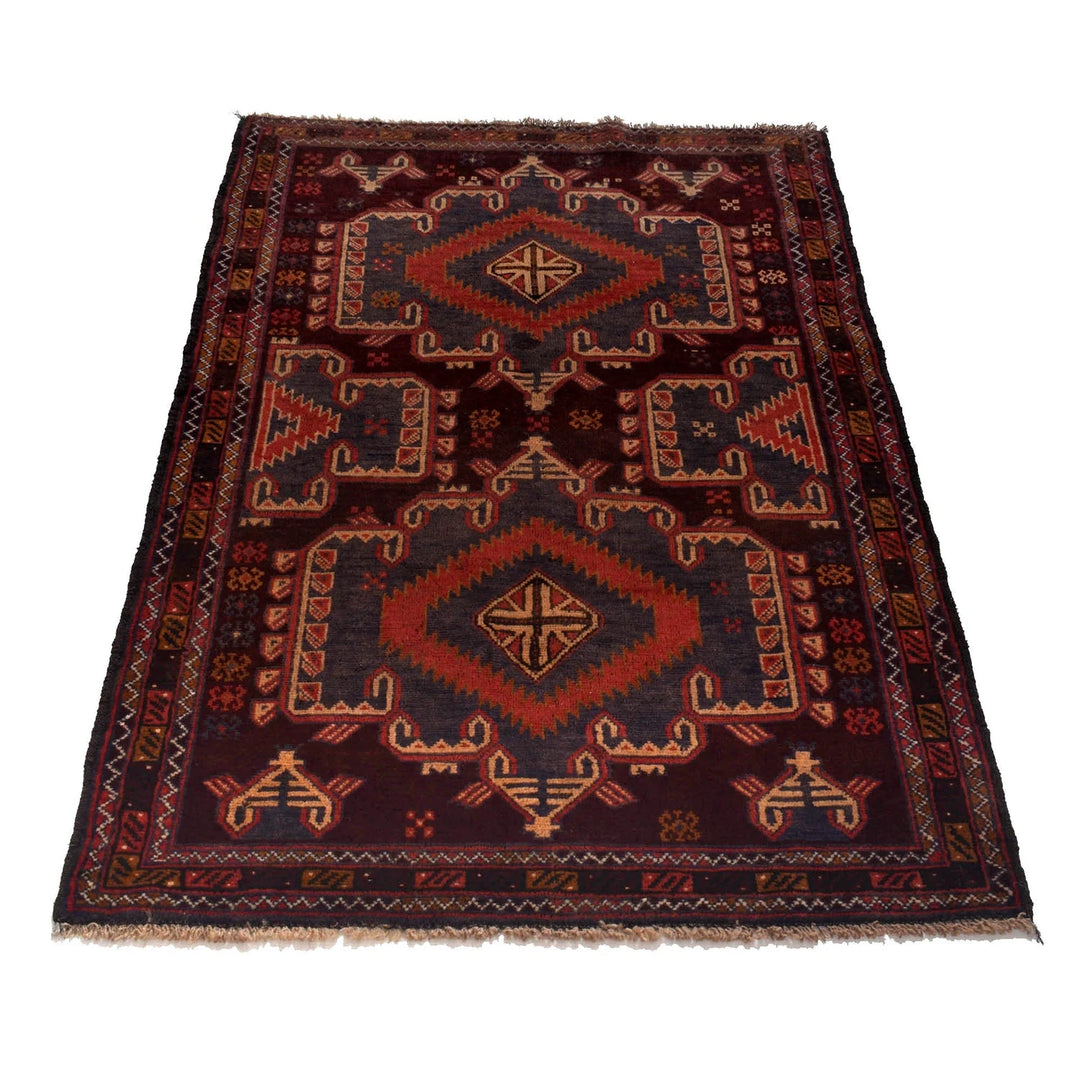 Brown Afghan Baluchi Rug 3' 0" x 4' 10" Hand-Knotted | No. AL71913