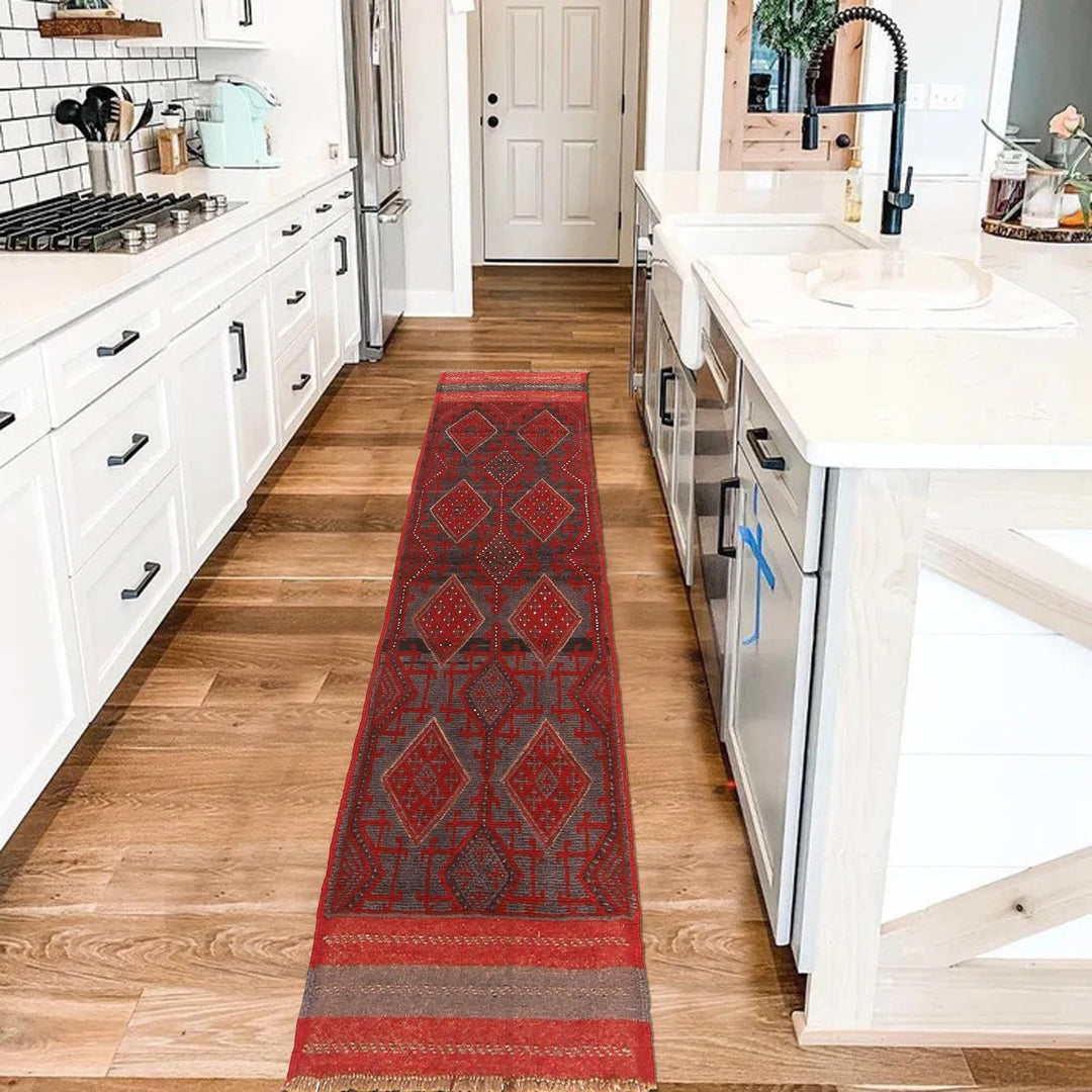 Red Afghan Mashwani Rug 1' 9" x 7' 8" Hand-Knotted | No. AL71979