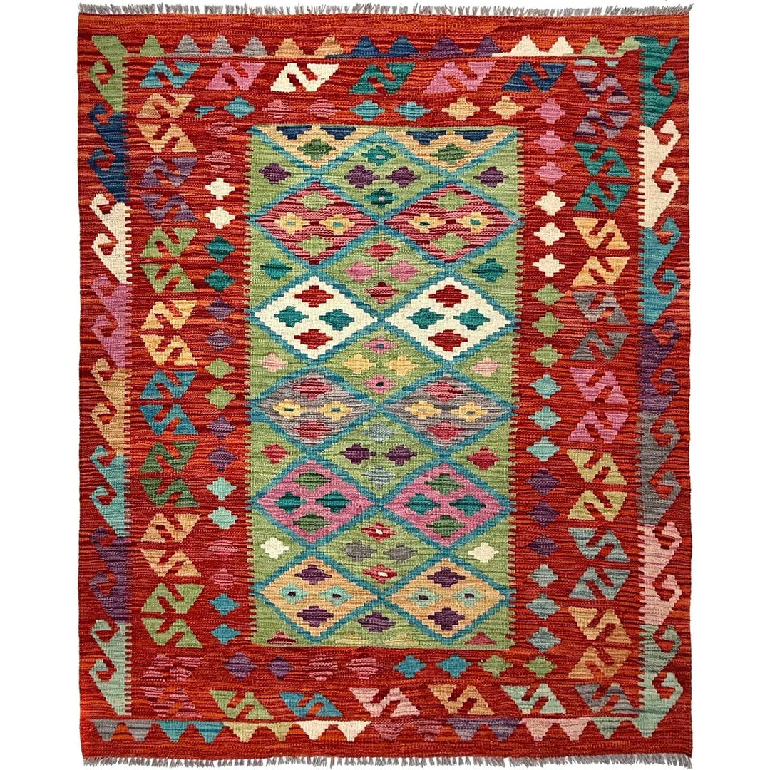 Afghan Vegetable Kilim Rug 4' 3" x 5' 8" Flat-Weave | No. AL72016