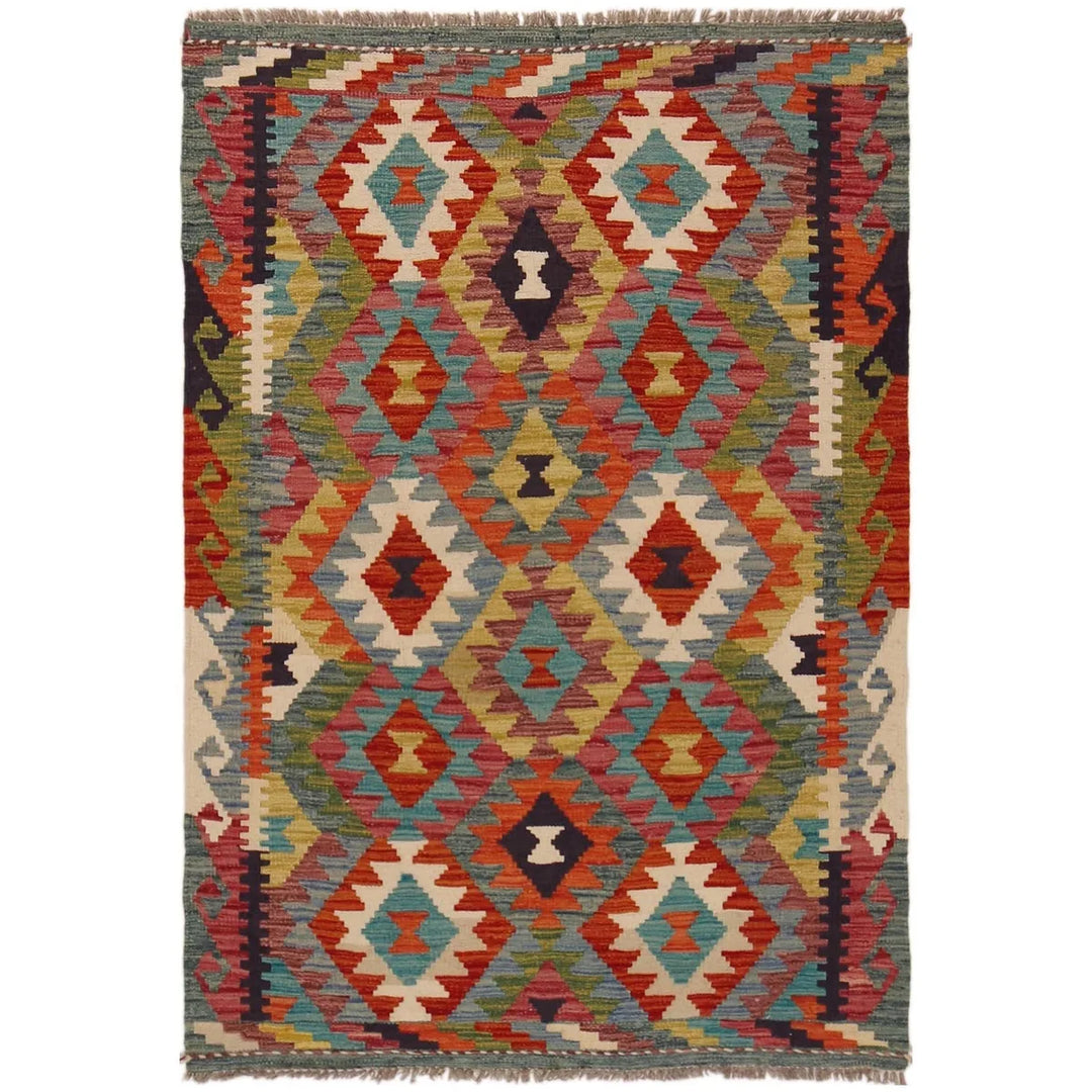 Afghan Vegetable Kilim Rug 3' 3" x 4' 9" Flat-Weave | No. AL72046