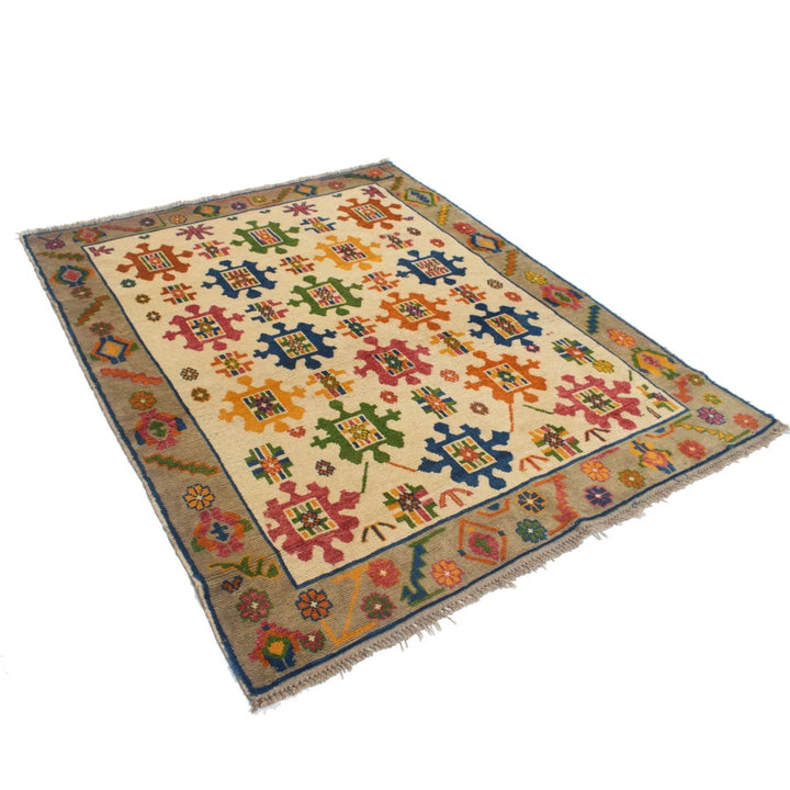 Tan Afghan Oriental Rug 4' 12" x 6' 2" Hand-Knotted | No. AL72061