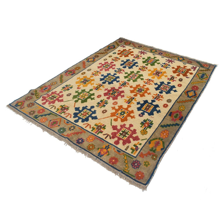 Tan Afghan Oriental Rug 4' 12" x 6' 2" Hand-Knotted | No. AL72061