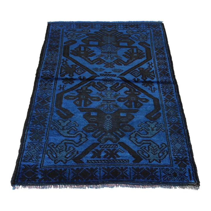 Blue Pakistani Overdye Rug 2' 11" x 4' 2" Hand-Knotted | No. AL72231