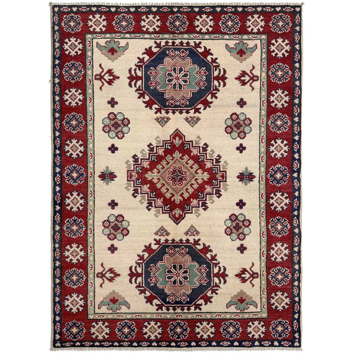 Beige Afghan Kazak Rug 3' 11" x 5' 8" Hand-Knotted | No. AL72238