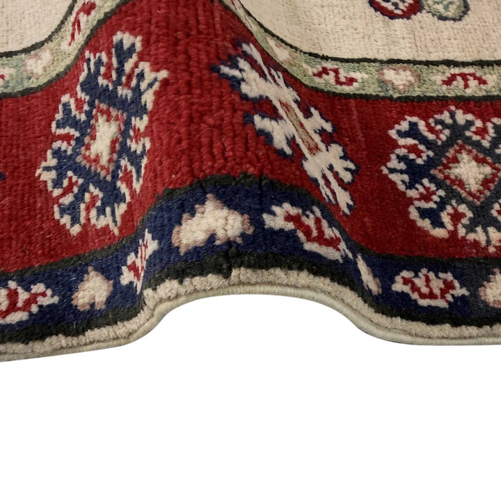 Beige Afghan Kazak Rug 3' 11" x 5' 8" Hand-Knotted | No. AL72238