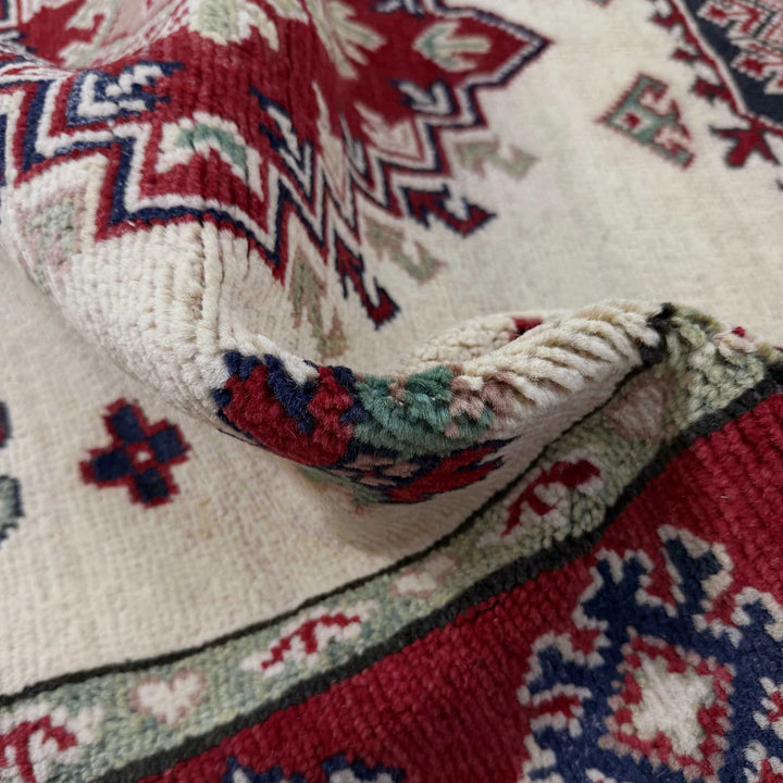Beige Afghan Kazak Rug 3' 11" x 5' 8" Hand-Knotted | No. AL72238