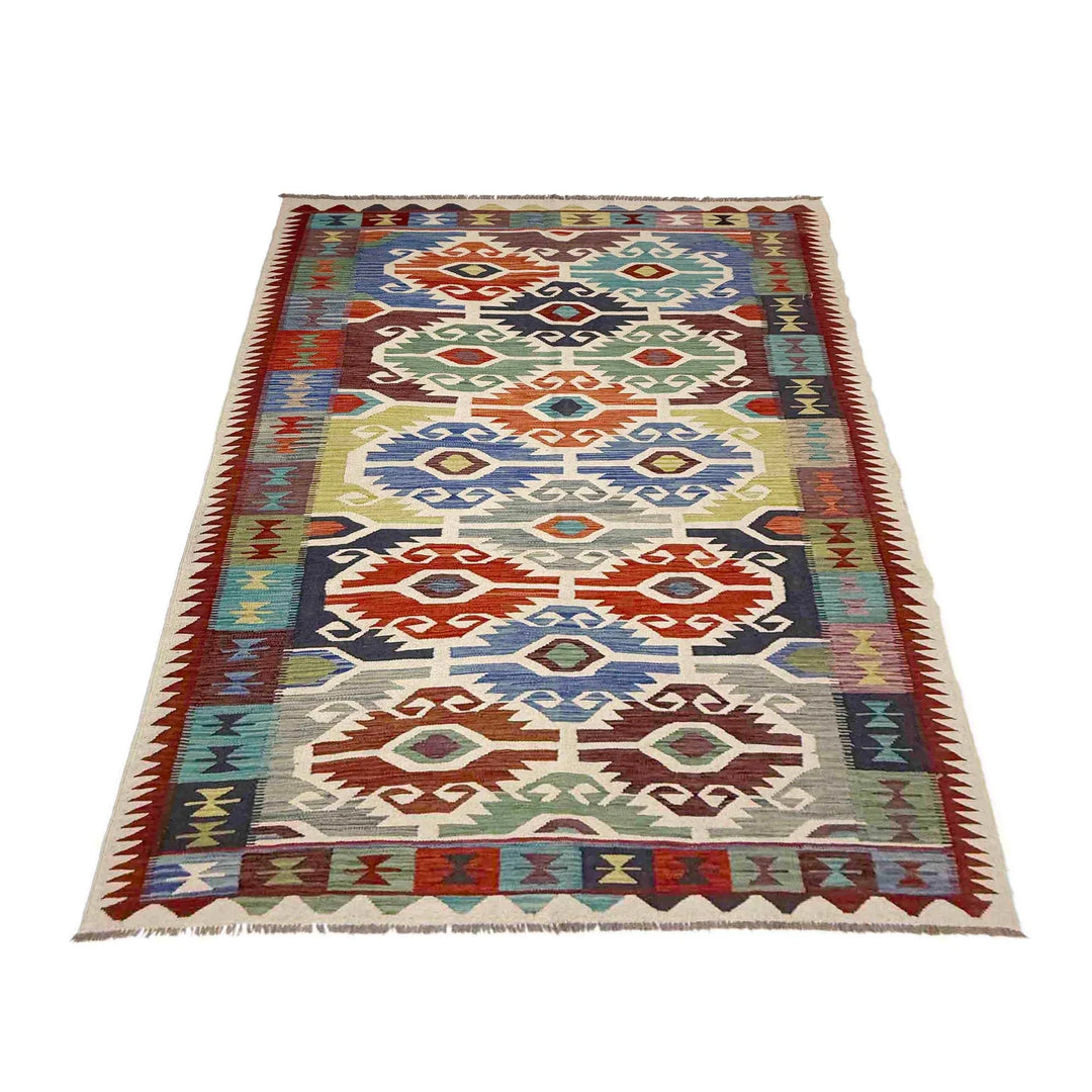 Afghan Vegetable Kilim Rug 5' 10" x 9' 1" Flat-Weave | No. AL722452