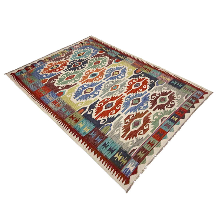 Afghan Vegetable Kilim Rug 5' 10" x 9' 1" Flat-Weave | No. AL722452