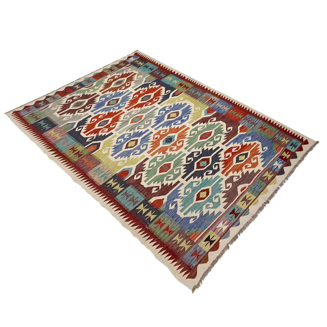 Afghan Vegetable Kilim Rug 5' 10" x 9' 1" Flat-Weave | No. AL722452