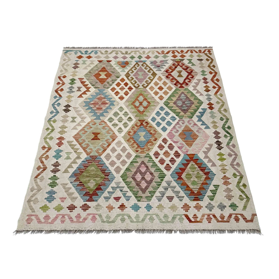 Afghan Kilim Rug 4' 11" x 6' 4" Flat-Weave | No. AL72251