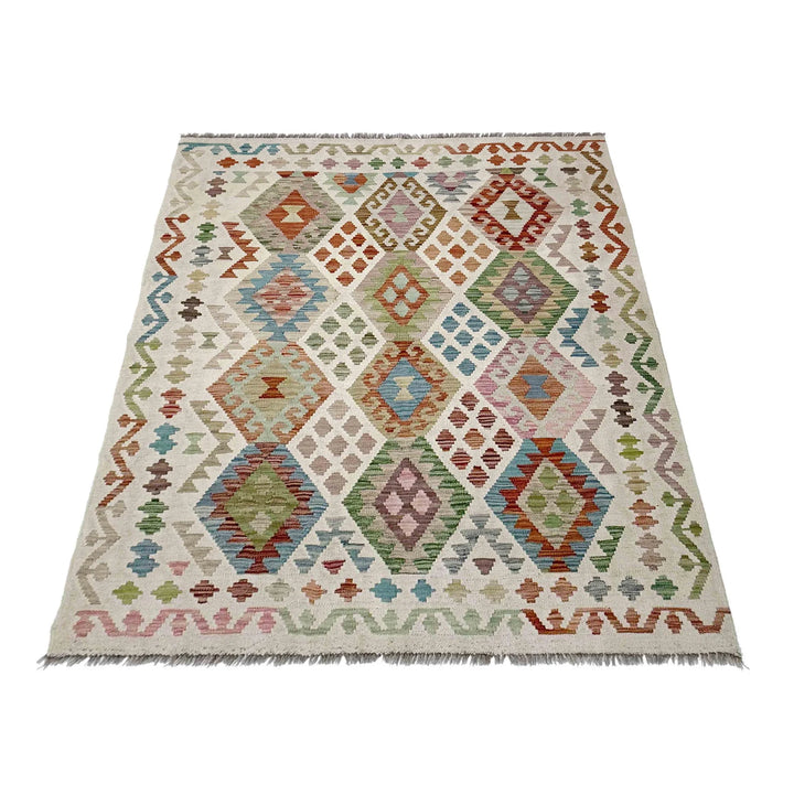 Afghan Kilim Rug 4' 11" x 6' 4" Flat-Weave | No. AL72251