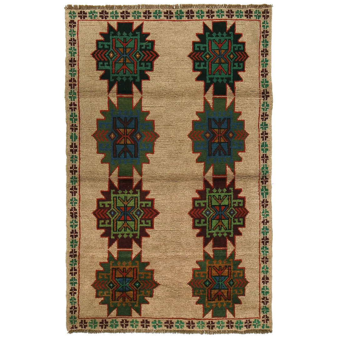 Tan Afghan Baluchi Rug 4' 0" x 6' 6" Hand-Knotted | No. AL72292