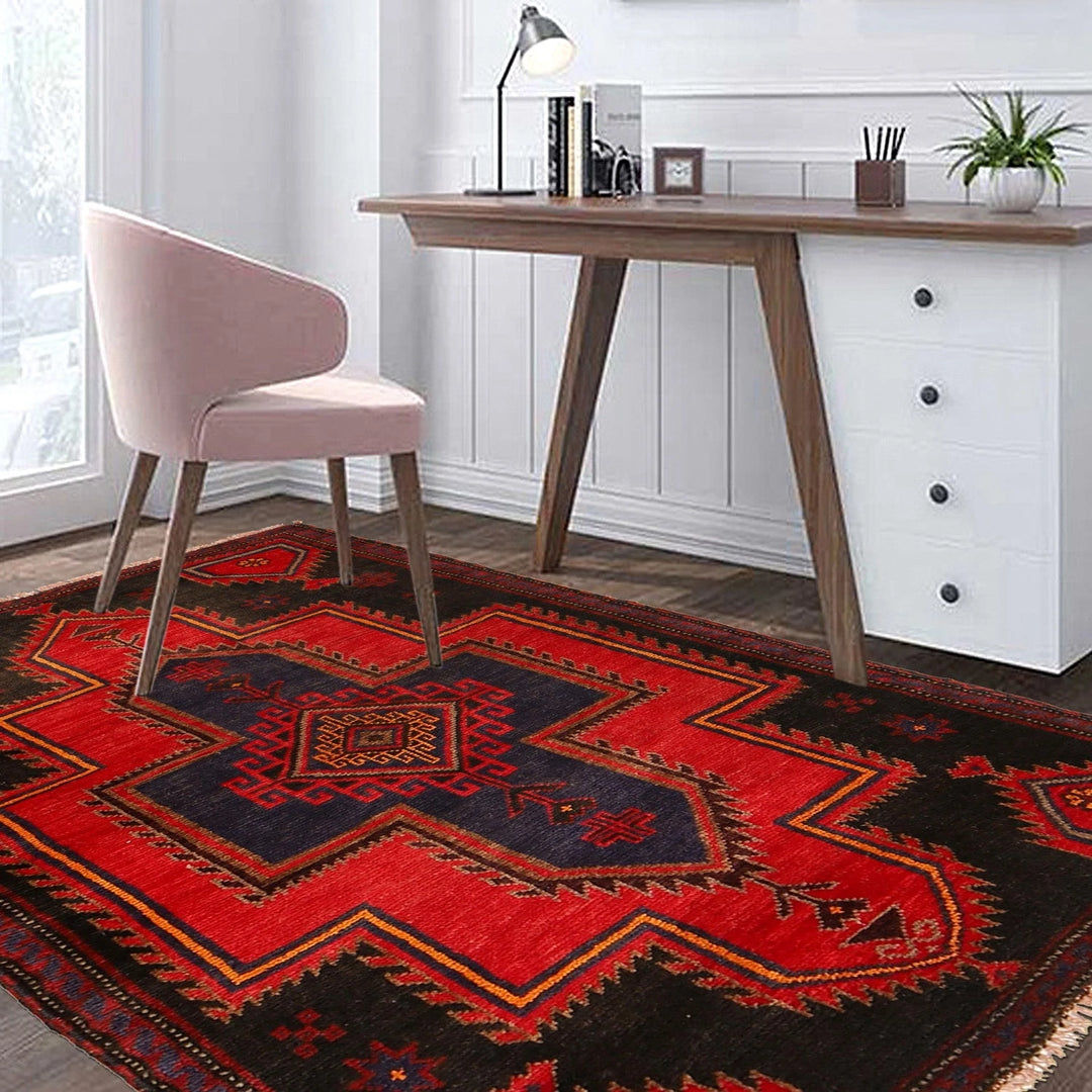 Afghan Baluchi Rug 3' 2" x 4' 11" Hand-Knotted | No. AL72312