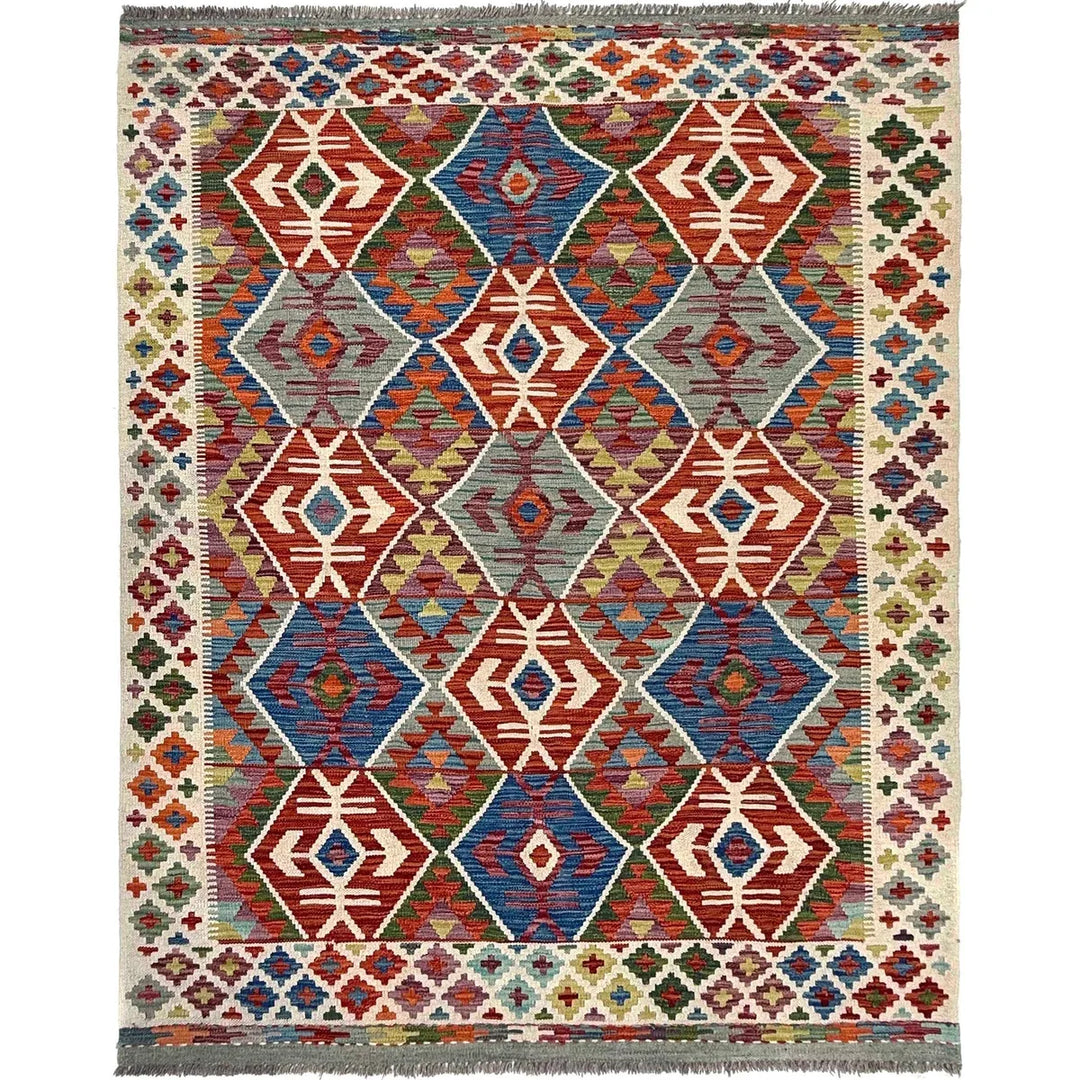 Afghan Kilim Rug 4' 10" x 6' 4" Flat-Weave | No. AL72319