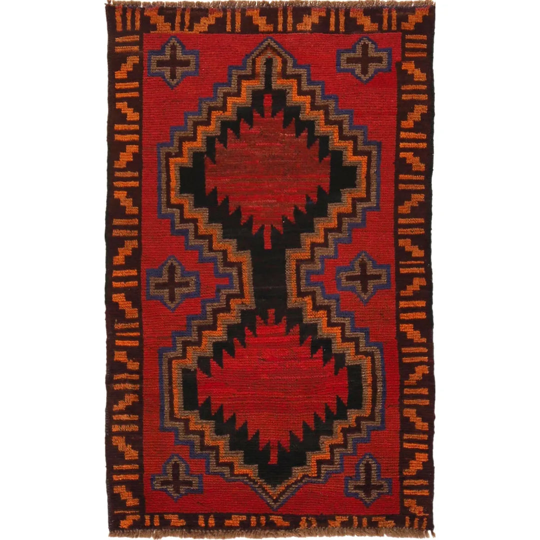 Red Afghan Baluchi Rug 2' 7" x 4' 6" Hand-Knotted | No. AL72353