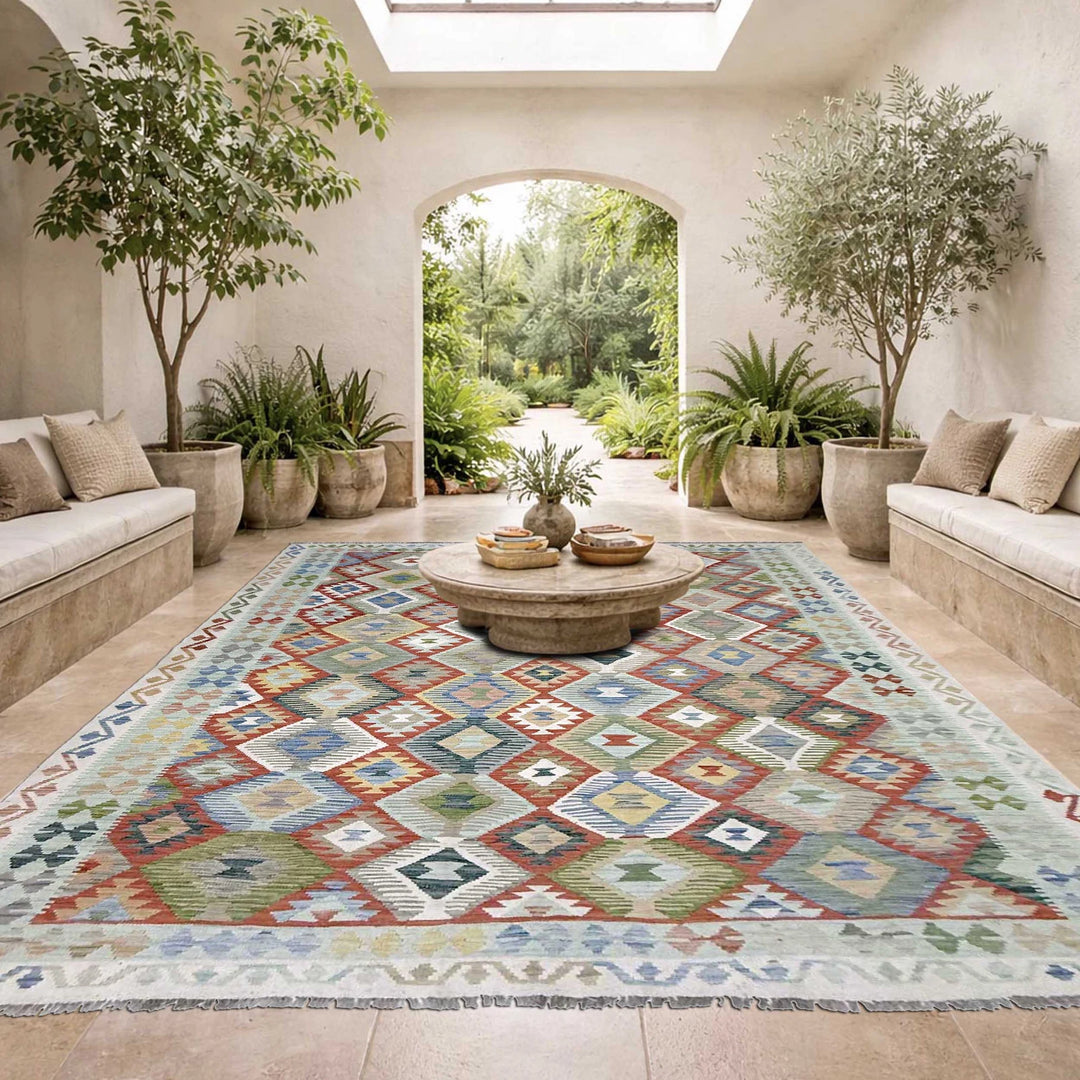 Afghan Kilim Rug 8' 0" x 9' 11" Flat-Weave | No. AL72381