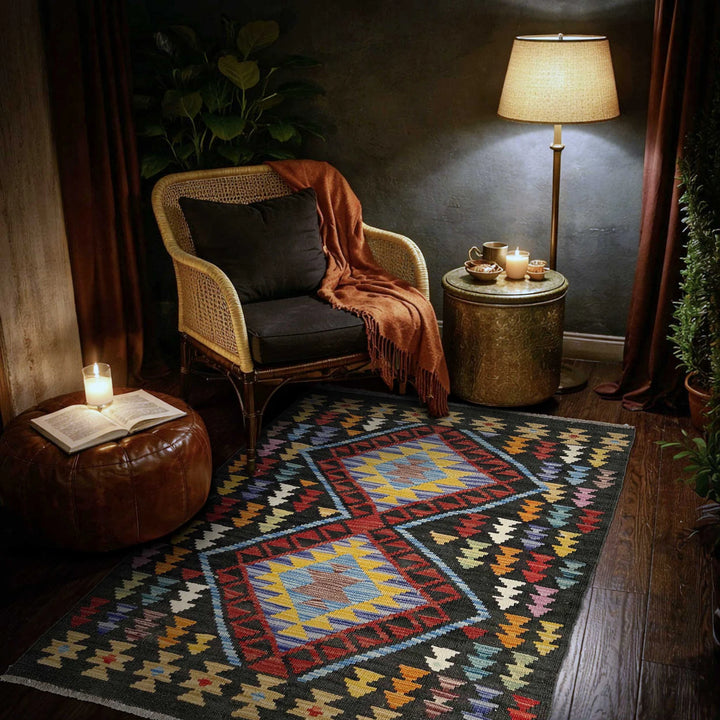 Afghan Vegetable Kilim Rug 2' 7" x 4' 0" Flat-Weave | No. AL724280