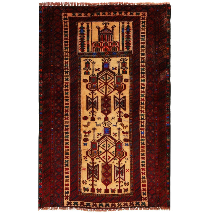 Beige Afghan Prayer Rug 2' 11" x 4' 3" Hand-Knotted | No. AL72445