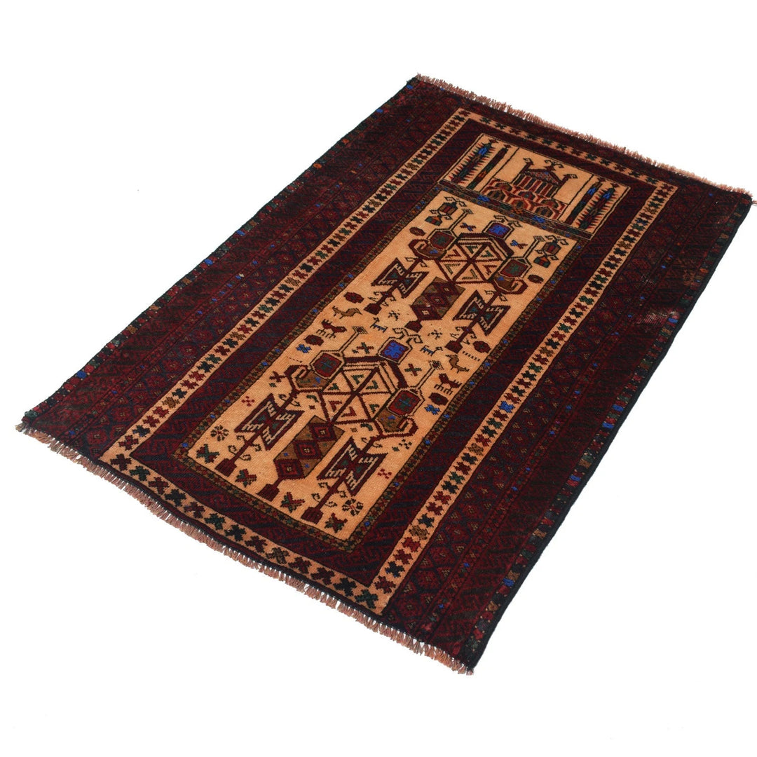 Beige Afghan Prayer Rug 2' 11" x 4' 3" Hand-Knotted | No. AL72445