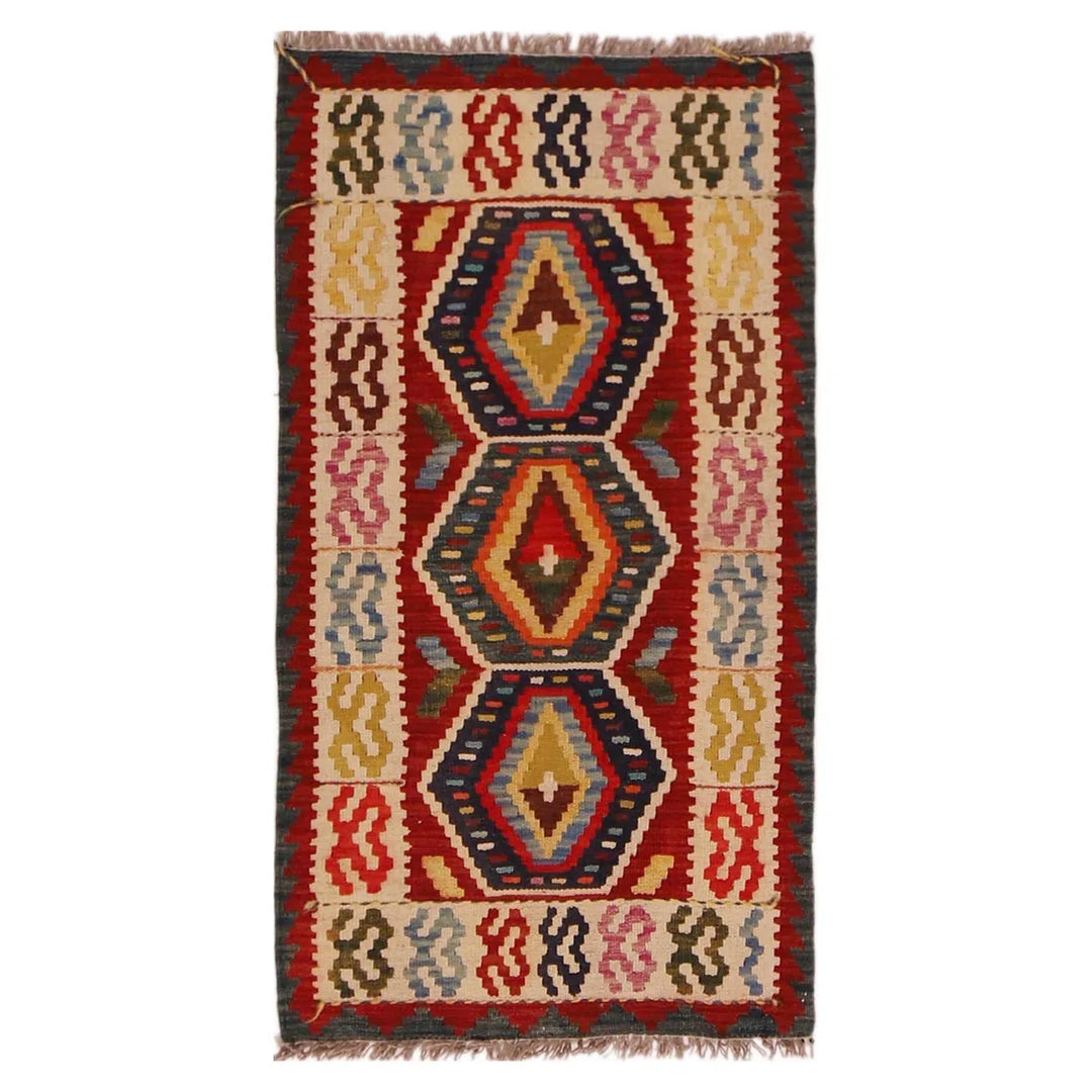 Afghan Vegetable Kilim Rug 1' 11" x 3' 7" Flat-Weave | No. AL72463