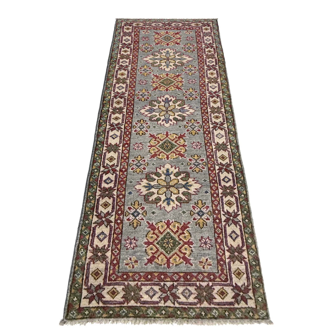 Grey Afghan Kazak Rug 2' 2" x 6' 1" Hand-Knotted | No. AL72514
