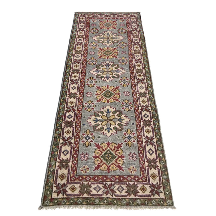 Grey Afghan Kazak Rug 2' 2" x 6' 1" Hand-Knotted | No. AL72514