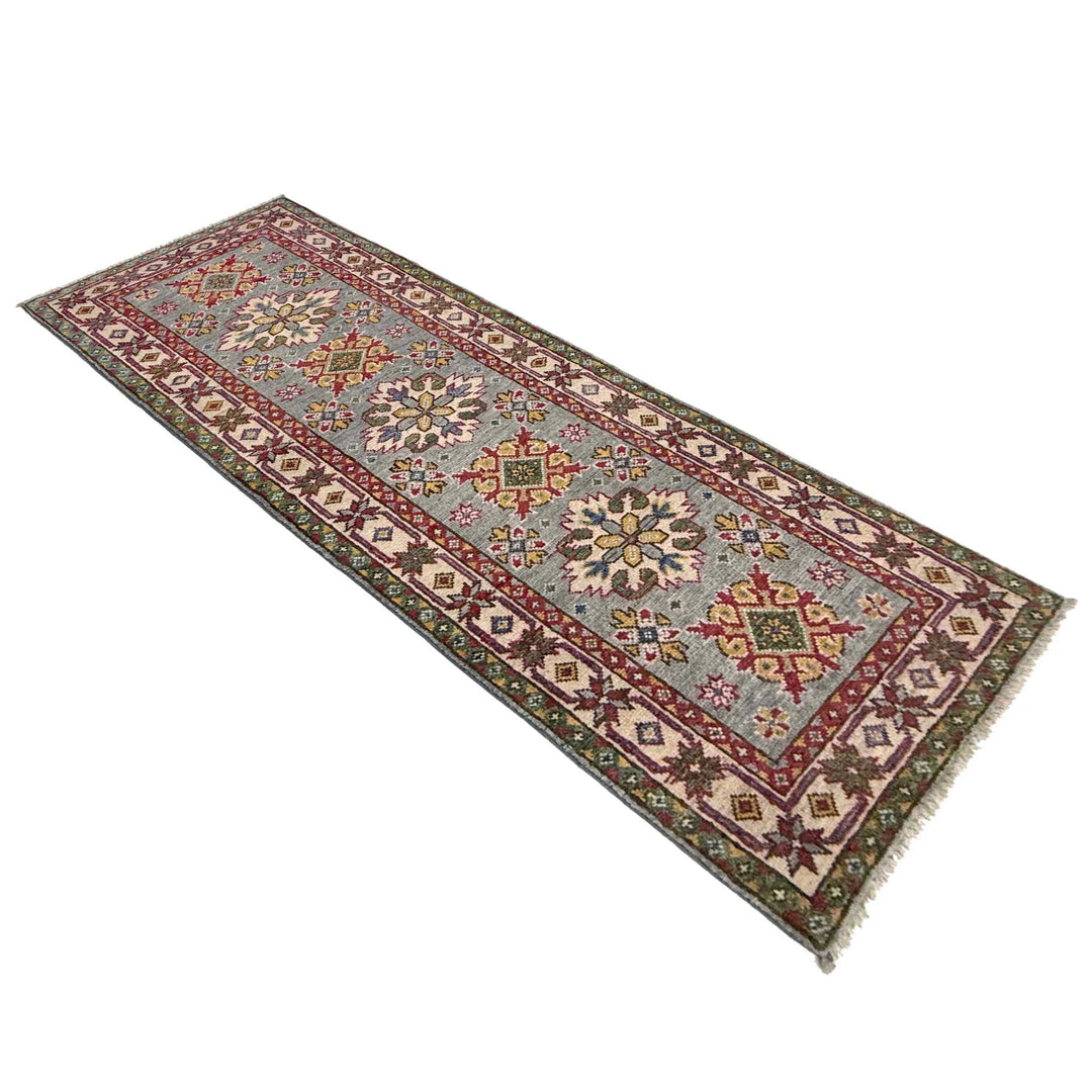 Grey Afghan Kazak Rug 2' 2" x 6' 1" Hand-Knotted | No. AL72514