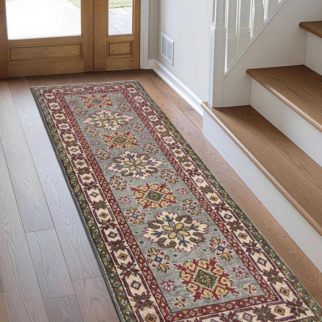 Grey Afghan Kazak Rug 2' 2" x 6' 1" Hand-Knotted | No. AL72514