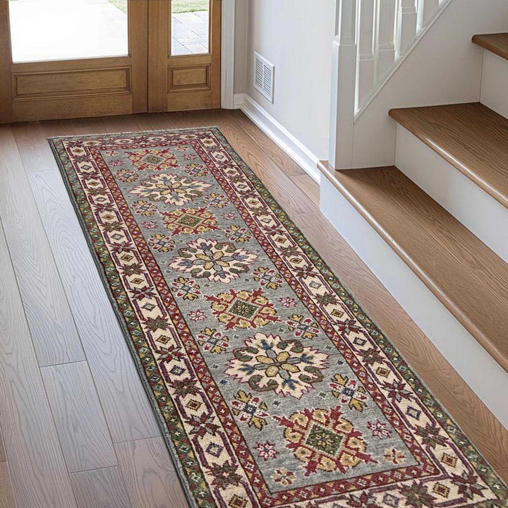 Grey Afghan Kazak Rug 2' 2" x 6' 1" Hand-Knotted | No. AL72514