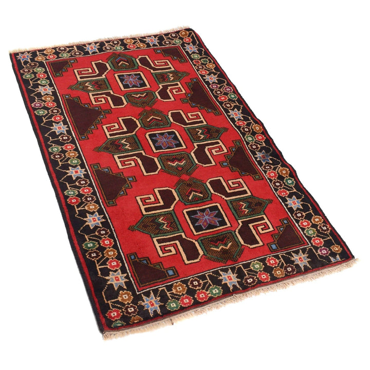 Red Afghan Baluchi Rug 2' 7" x 4' 3" Hand-Knotted | No. AL72527