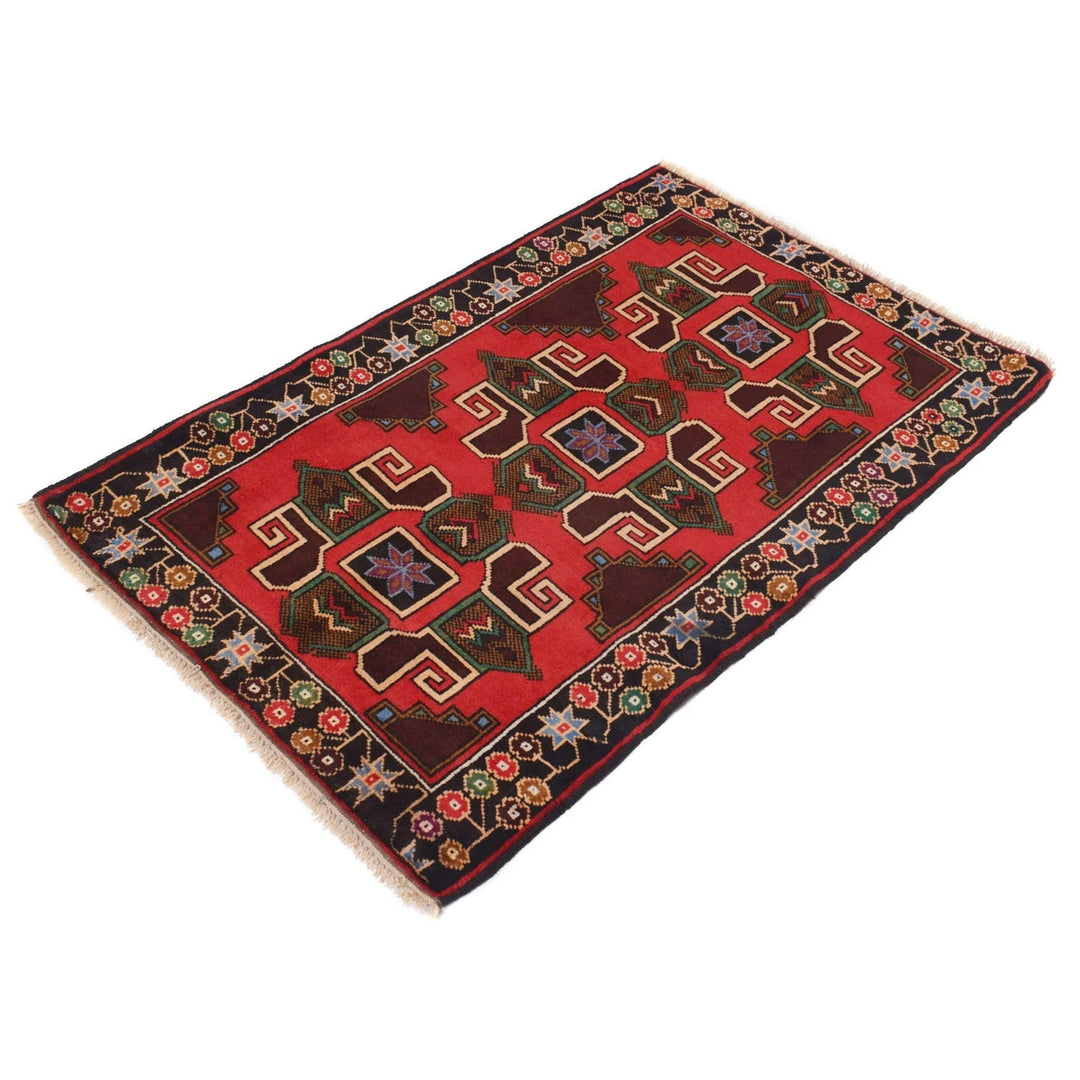 Red Afghan Baluchi Rug 2' 7" x 4' 3" Hand-Knotted | No. AL72527