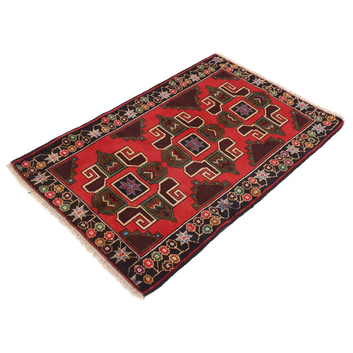 Red Afghan Baluchi Rug 2' 7" x 4' 3" Hand-Knotted | No. AL72527