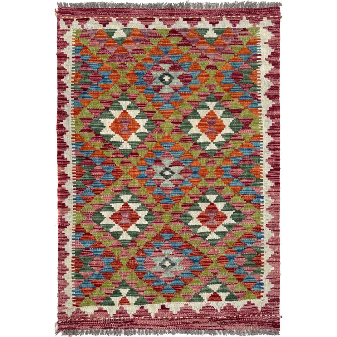 Afghan Vegetable Kilim Rug 2' 9" x 4' 0" Flat-Weave | No. AL72563