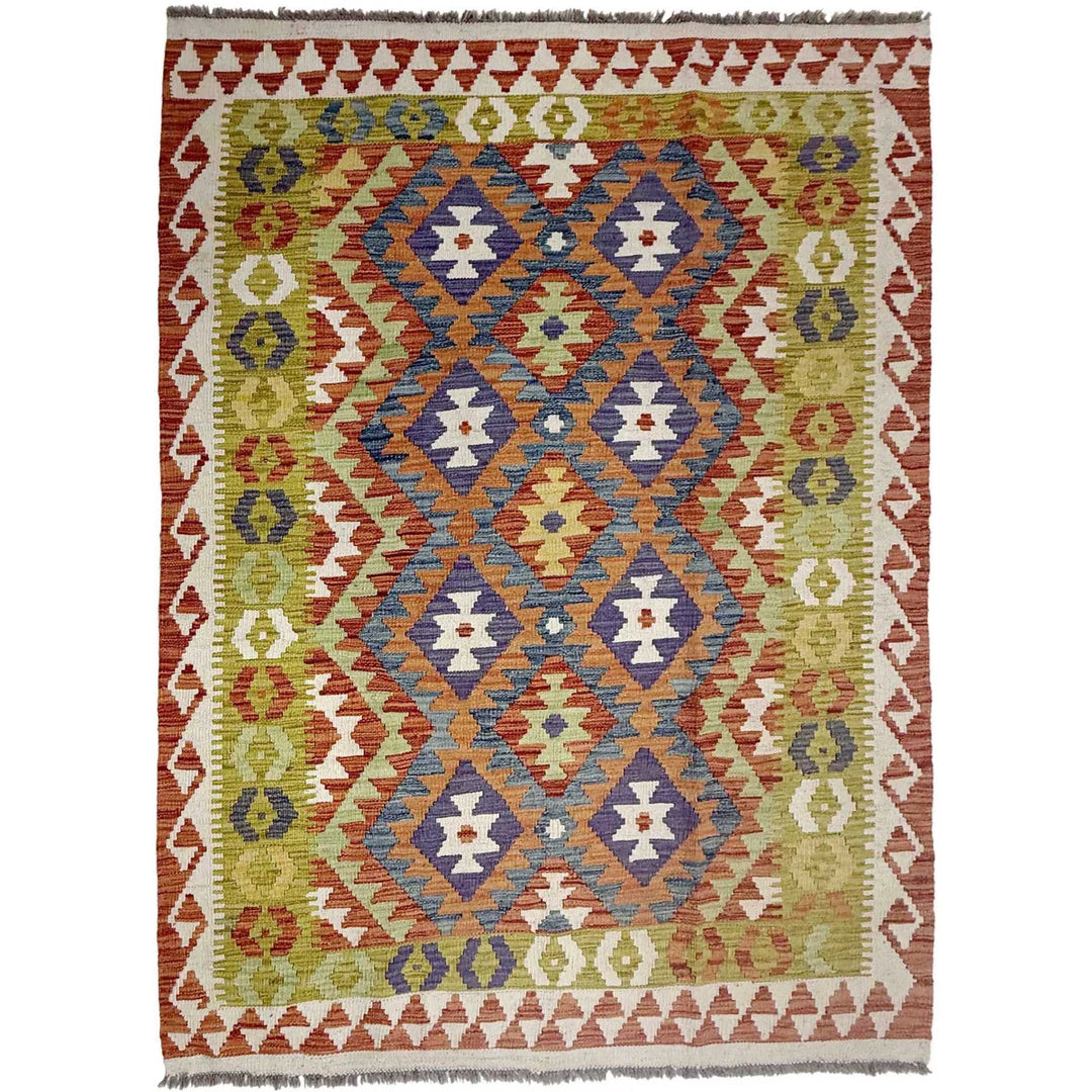 Afghan Vegetable Kilim Rug 4' 5" x 6' 4" Flat-Weave | No. AL726499