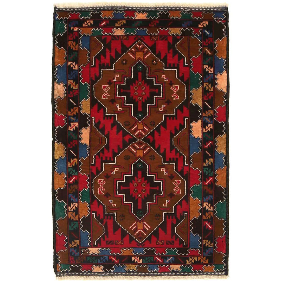 Brown Afghan Baluchi Rug 2' 10" x 4' 4" Hand-Knotted | No. AL72686