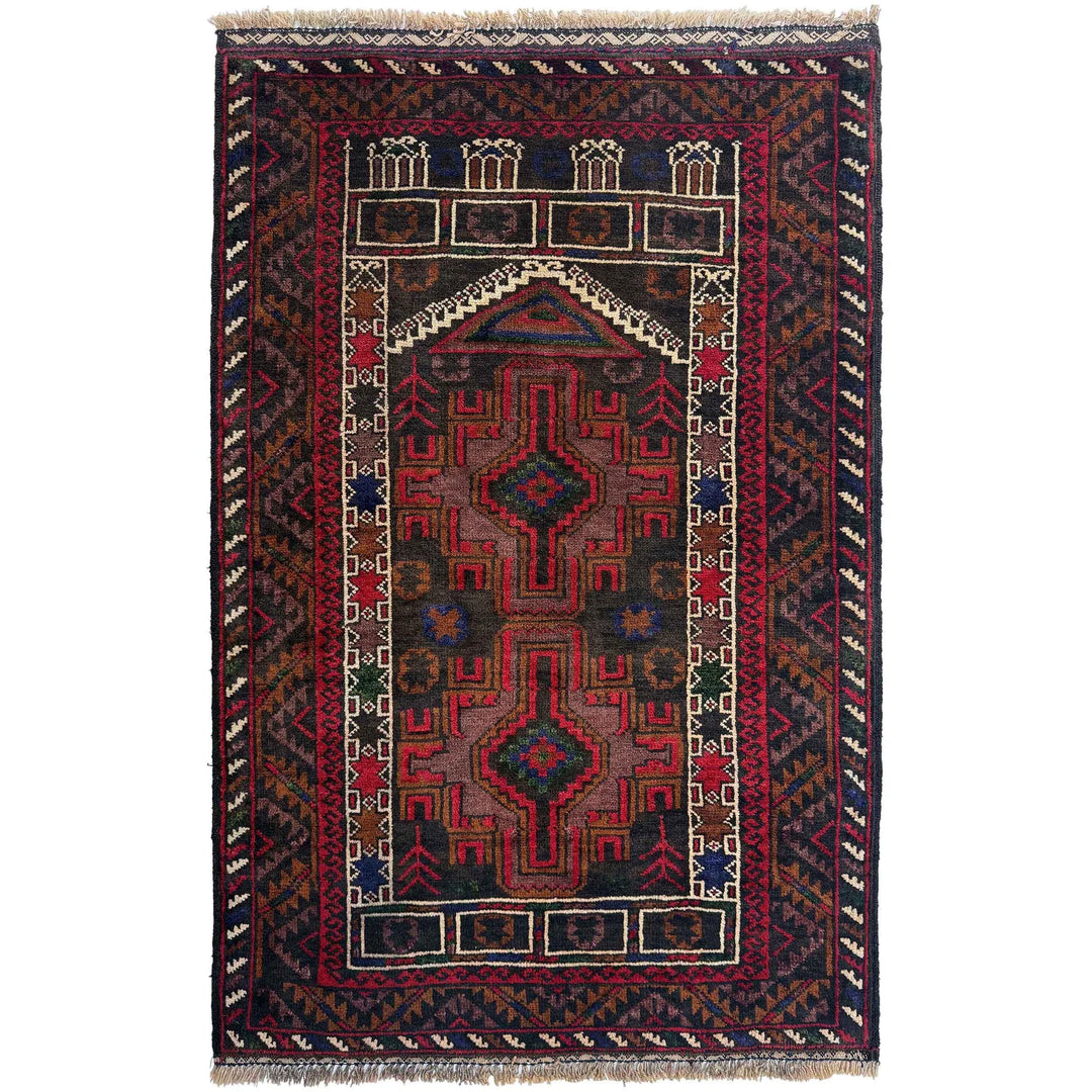 Afghan Tribal Prayer Rug 2' 9" x 4' 0" Hand-Knotted | No. AL72712