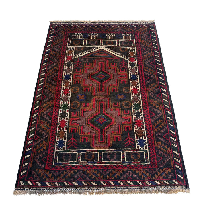 Afghan Tribal Prayer Rug 2' 9" x 4' 0" Hand-Knotted | No. AL72712