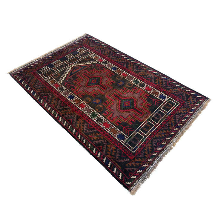 Afghan Tribal Prayer Rug 2' 9" x 4' 0" Hand-Knotted | No. AL72712