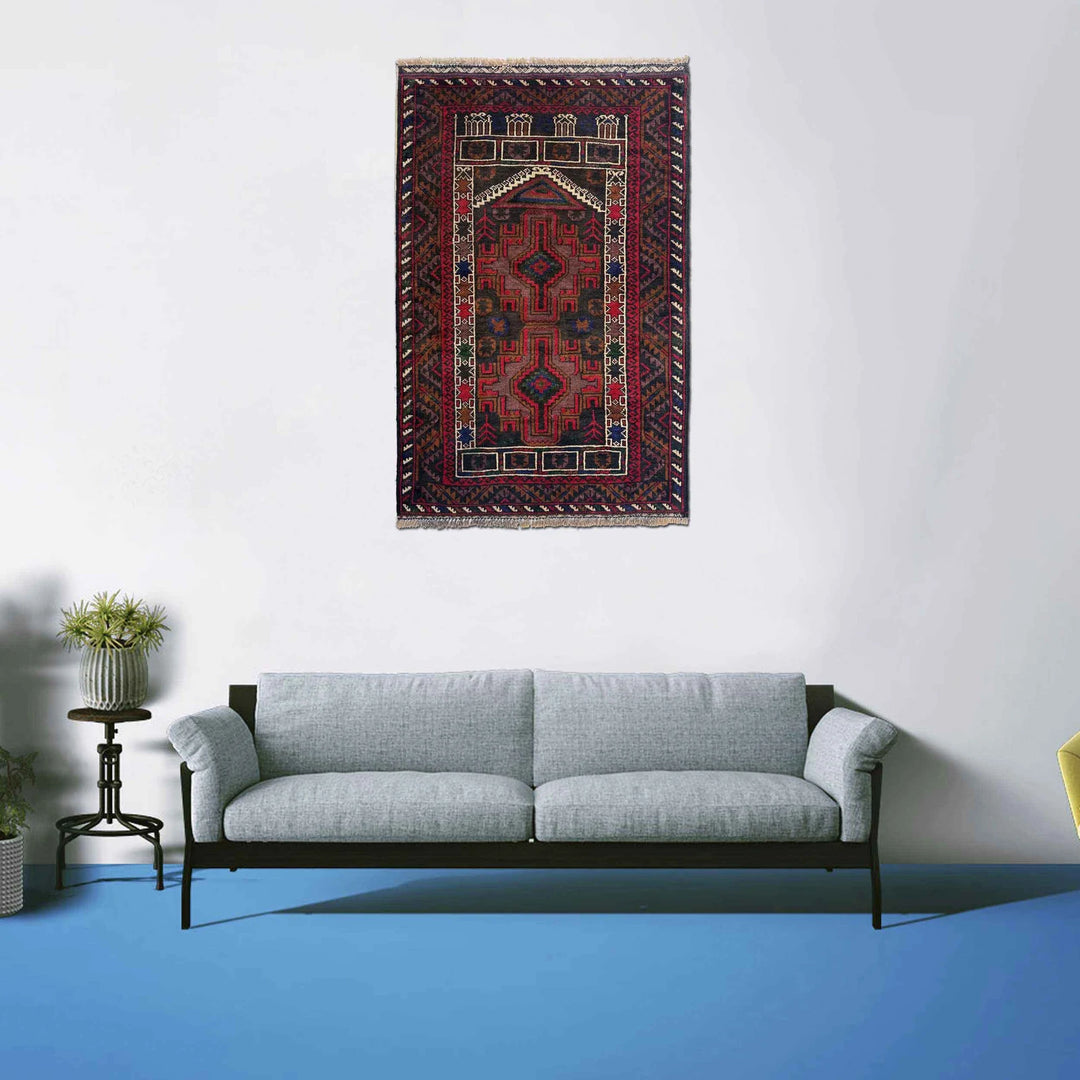 Afghan Tribal Prayer Rug 2' 9" x 4' 0" Hand-Knotted | No. AL72712