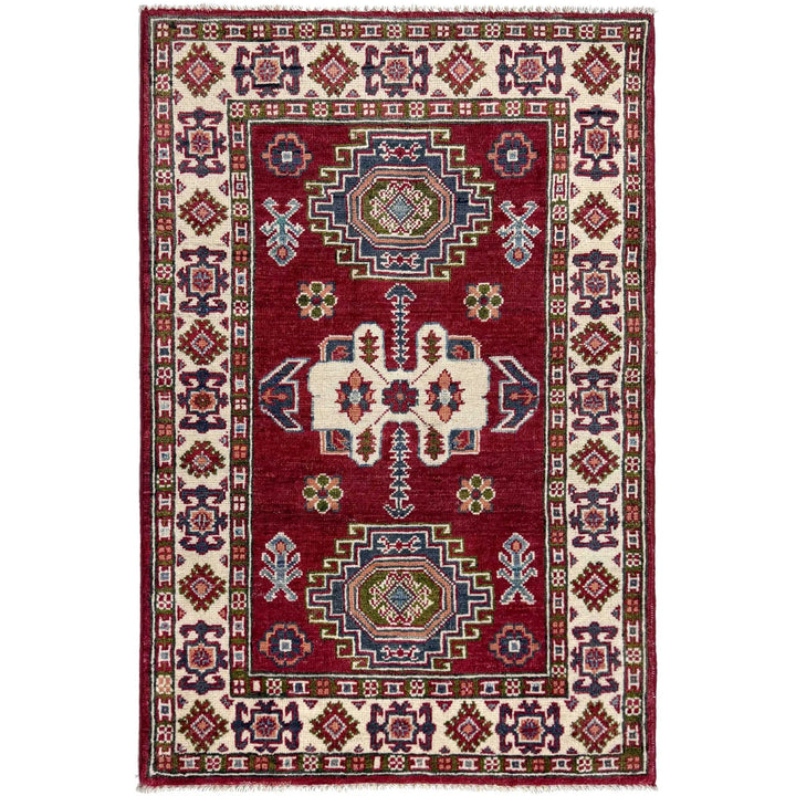 Red Afghan Kazak Rug 2' 8" x 4' 2" Hand-Knotted | No. AL72738