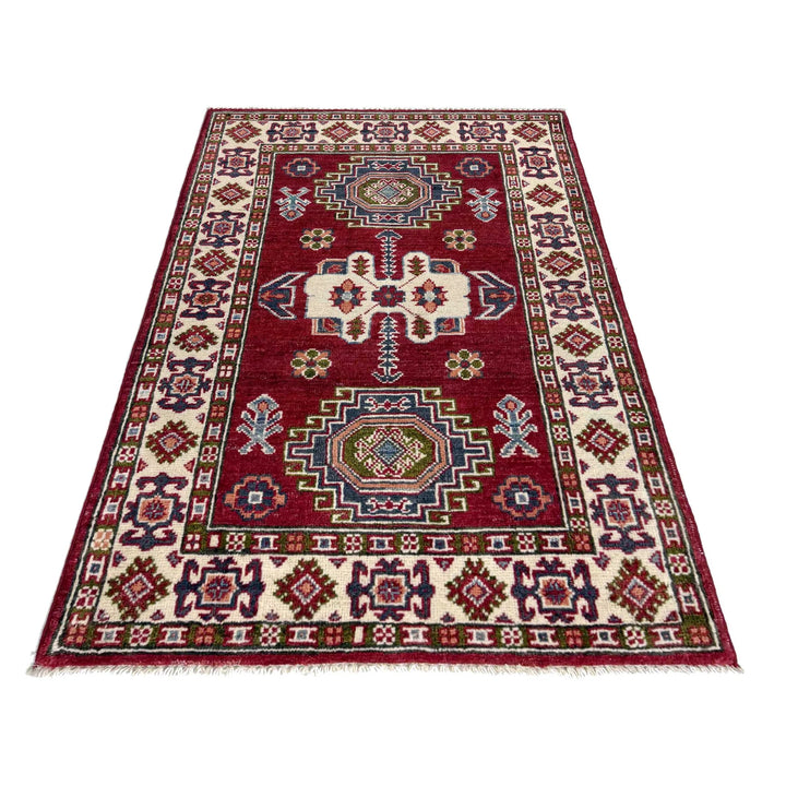 Red Afghan Kazak Rug 2' 8" x 4' 2" Hand-Knotted | No. AL72738