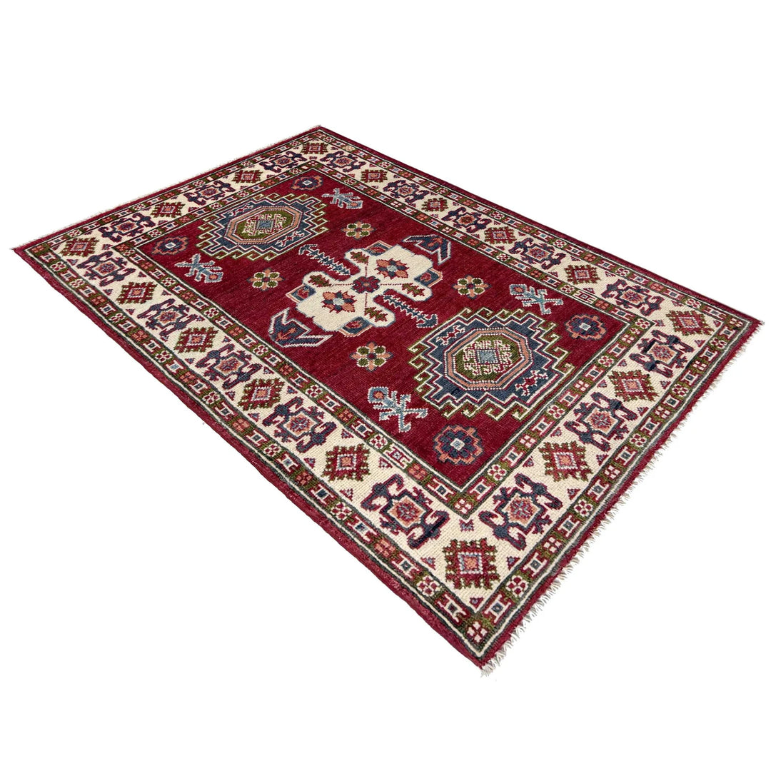Red Afghan Kazak Rug 2' 8" x 4' 2" Hand-Knotted | No. AL72738