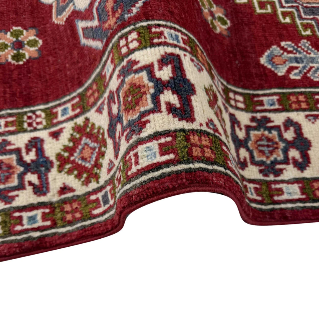 Red Afghan Kazak Rug 2' 8" x 4' 2" Hand-Knotted | No. AL72738